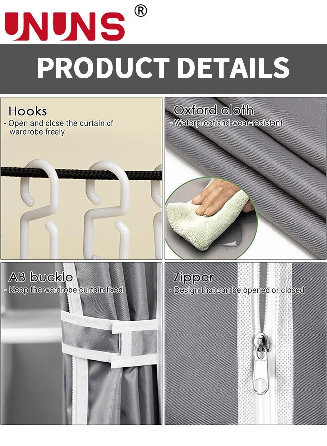 UNUNS Wardrobe Storage Closet,Fabric Clothes Organizer With Side Pockets,Zipper And Hanging Rail,Foldable Non-Woven Textile Storage Clothing Rack - Image 3