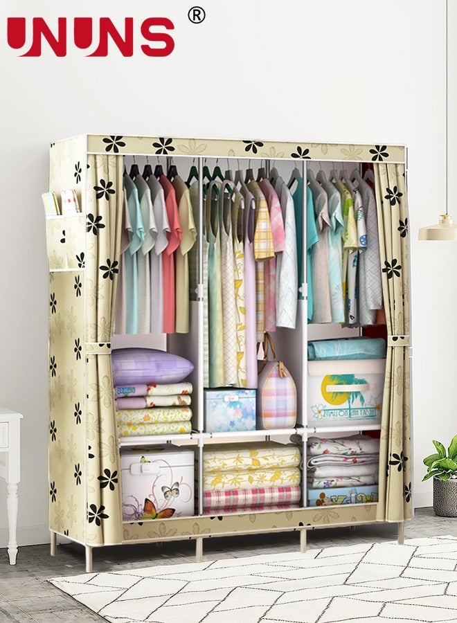 UNUNS Wardrobe Storage Closet,Fabric Clothes Organizer With Side Pockets,Zipper And Hanging Rail,Foldable Non-Woven Textile Storage Clothing Rack - Image 2