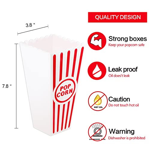 NOVELTY PLACE Plastic Red & White Striped Classic Popcorn Containers for Movie Night - 7.8" Tall x 3.8" Square (8 Pack) - Image 3