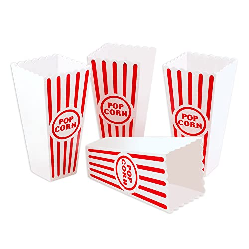 NOVELTY PLACE Plastic Red & White Striped Classic Popcorn Containers for Movie Night - 7.8" Tall x 3.8" Square (8 Pack) - Image 4