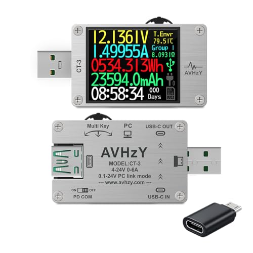 AVHzY USB Power Meter Tester Digital Multimeter USB Load Current Tester Voltage Detector DC 26.0000V 6.0000A Test Speed of Charger Cables Capacity of Power Bank PD 2.0/3.0 QC 2.0/3.0/4.0 or pps Trigge - Image 1