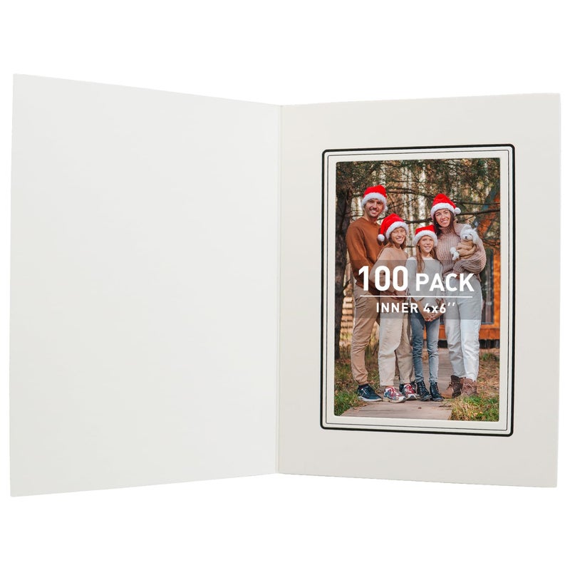 Golden State Art Golden State Art Pack of 100 4x6 Photo Folders Cardboard Picture Frame Paper Frame Cards GreetingsInvitation Special Events Graduation Christmas WeddingIvory with Black Lining