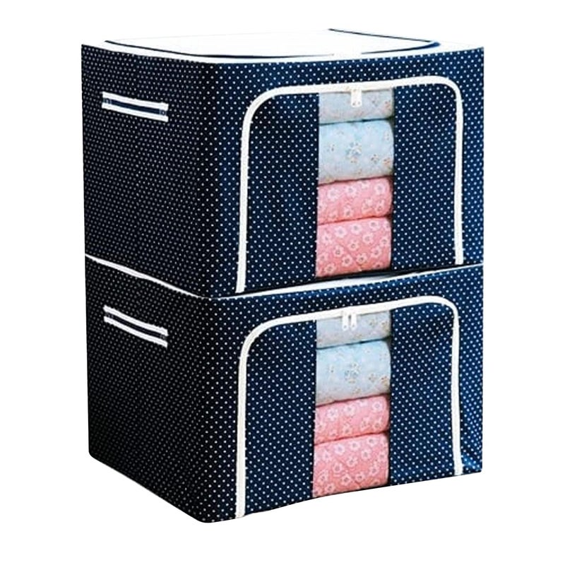 Nirgun Empex Clothes Storage Box Foldable Steel Frame Clothes Organizer Storage Box for Wardrobe Saree Shirts and Blankets 66 Liter PACK OF 2 Nylon - Image 1