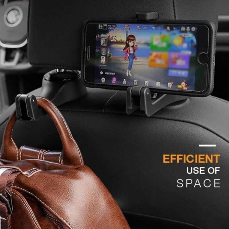 cheekyglo 2 in 1 Car Headrest Hidden Hook, Universal Multifunctional Car Vehicle Headrest Hook, 2 in 1 car seat hooks for purses and bags with phone holder (Yellow) - Image 3
