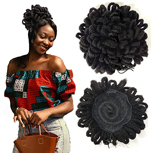 Abellee Loc Buns For Black Women 8Inch Loc Petal Bun Afro High Puff Drawstring Ponytail Faux Locs Hair Bun Pony Tail Hairpieces Clip In Hair Extentions for Black Women (2#) - Image 1