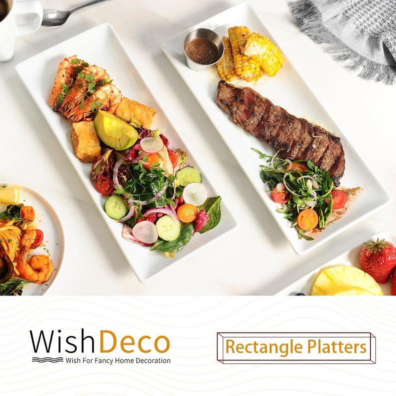 WishDeco Ceramic Serving Platters Set of 3, White Rectangular Plates L35 cm x W15 cm, Large Serving Trays 14 Inch, Porcelain Serving Dishes, Party Platters for Dessert, Buffet, Snack, Steak, Fruit - Image 2