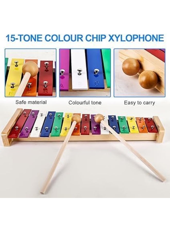 Megarya Colourful Xylophone, 15 Tones Rainbow Button Glockenspiel with 2 Beaters, Wooden Musical Instrument, Multicoloured - Image 3