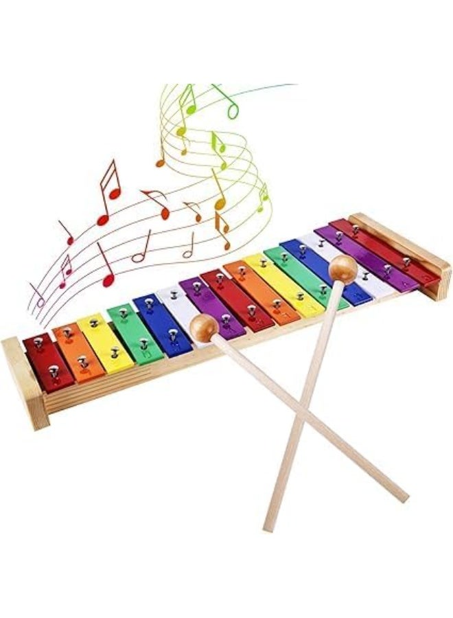 Megarya Colourful Xylophone, 15 Tones Rainbow Button Glockenspiel with 2 Beaters, Wooden Musical Instrument, Multicoloured - Image 1