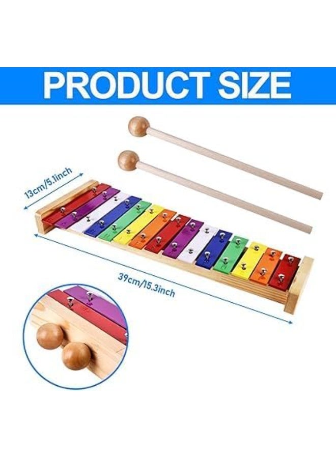 Megarya Colourful Xylophone, 15 Tones Rainbow Button Glockenspiel with 2 Beaters, Wooden Musical Instrument, Multicoloured - Image 2