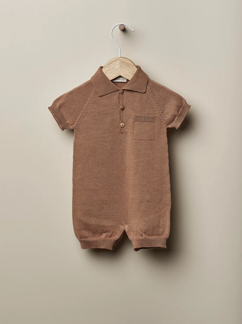 Wedoble Organic Cotton Fine Knit Polo Shortie - Camel, Wedoble