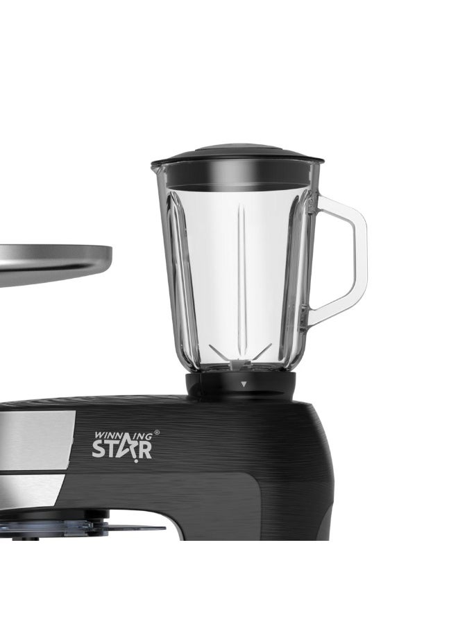 Winning Star Food Processor, 5L Capacity, Mixer, Meat Grinder, Blender, Pouring Shield, 6 Speeds with Pulse, 2000W, Black Silver, ST-5305 - Image 4
