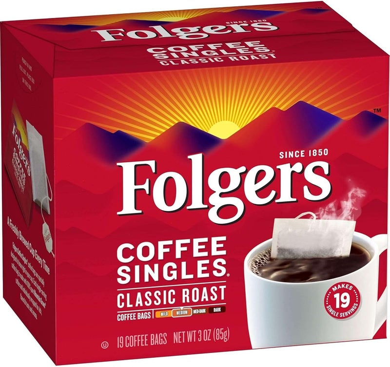 Folgers Coffee Singles Classic Roast Medium Roast Coffee, 19 Count (Pack of 12) - Image 3