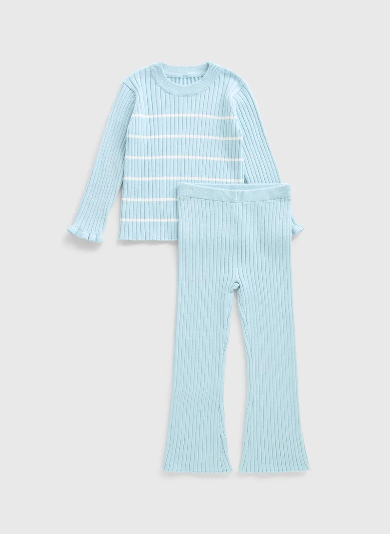 Matalan Girls Blue Stripe Knitted Top & Trousers Set