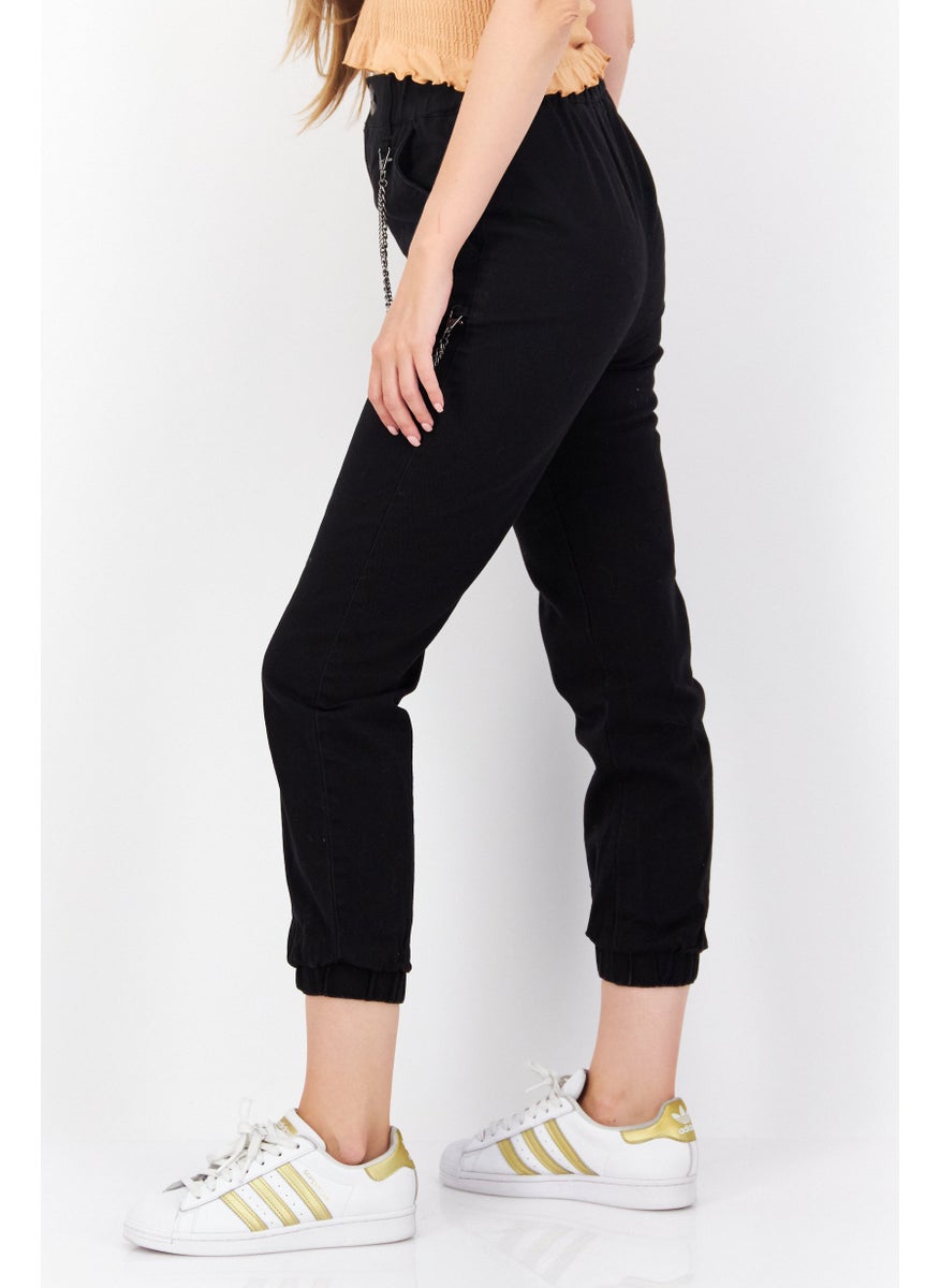 Don't Call Me Jennyfer - Women Regular Fit Plain With Metal Chain Jogger Pants, Black - Image 1