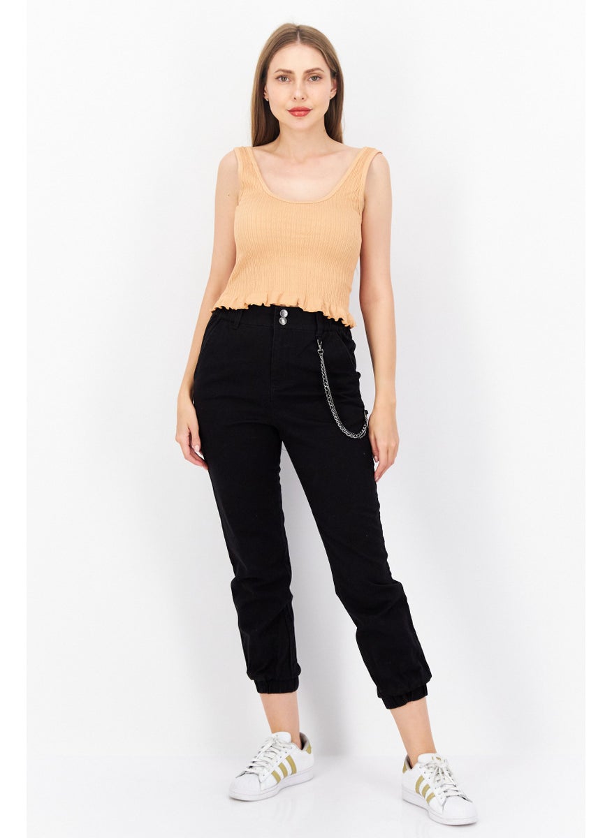 Don't Call Me Jennyfer - Women Regular Fit Plain With Metal Chain Jogger Pants, Black - Image 1
