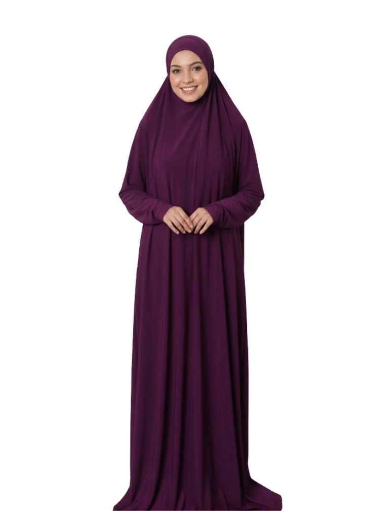 Premium Rich Plum Purple Full Length Prayer Outfit – Comfortable Modest Islamic Dress for Women - Image 1