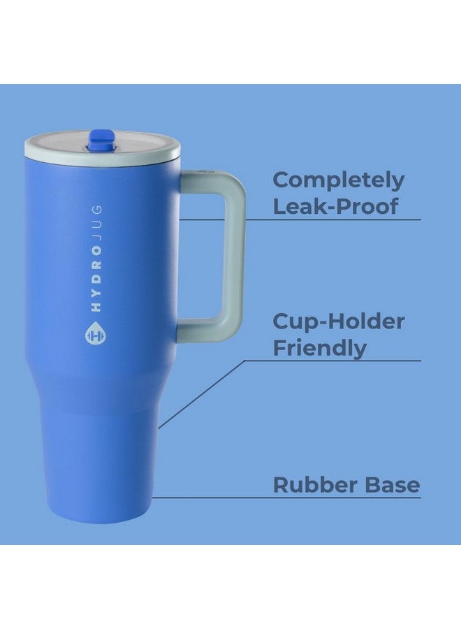 HydroJug HydroJug Traveler - 40 oz Water Bottle with Handle & Flip Straw - Fits in Cup Holder, Leak Resistant Tumbler-Reusable Insulated Stainless Steel & Rubber Base - Gifts for Women & Men, Riptide - Image 2