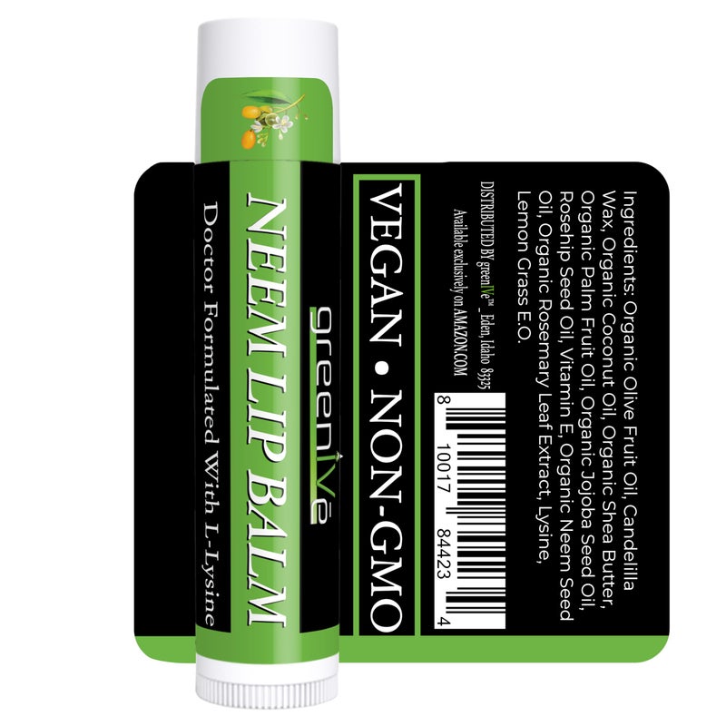 GreenIVe Neem Lip Balm Vegan Lip Moisturizer Neem Seed Oil L-Lysine Handcrafted Natural Lip Care Chap Stick for Dry Lips Cracked Lips Sensitive Lips All Natural Ingredients Beeswax Free (5 Tubes) - Image 2