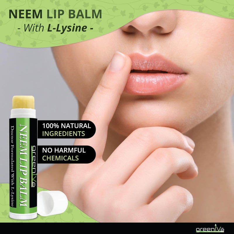 GreenIVe Neem Lip Balm Vegan Lip Moisturizer Neem Seed Oil L-Lysine Handcrafted Natural Lip Care Chap Stick for Dry Lips Cracked Lips Sensitive Lips All Natural Ingredients Beeswax Free (5 Tubes) - Image 3