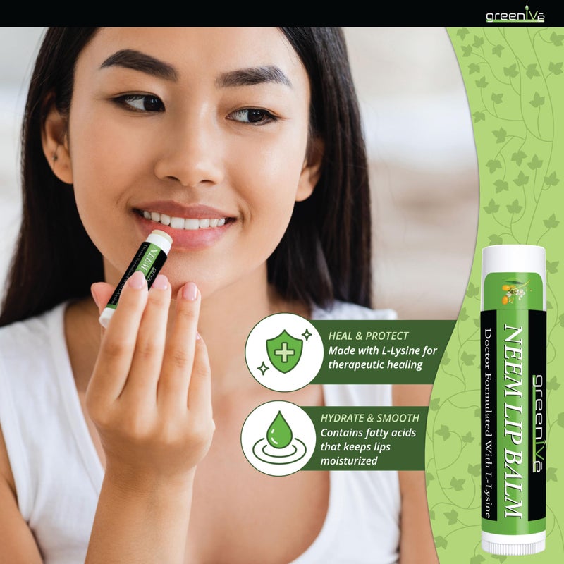 GreenIVe Neem Lip Balm Vegan Lip Moisturizer Neem Seed Oil L-Lysine Handcrafted Natural Lip Care Chap Stick for Dry Lips Cracked Lips Sensitive Lips All Natural Ingredients Beeswax Free (5 Tubes) - Image 4