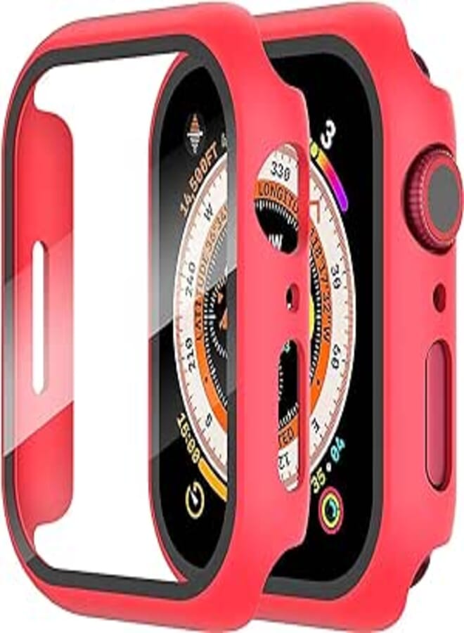 Next store Hard Case Compatible with iWatch 44mm Series 6/5/4 with Tempered Glass Screen Protector, Ultra-Thin Rugged Protective Cover for iWatch 44mm (Red)