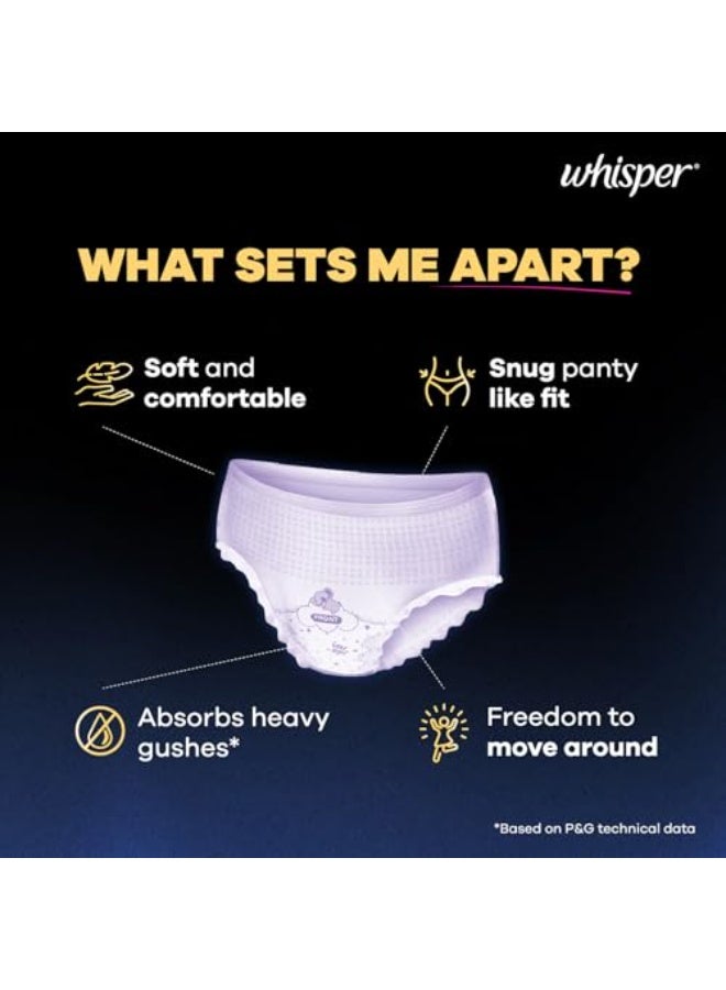 وسبير Whisper Super Absorbent Period Panty, 6 M-L Pants, 360 Degree Leakage Protection for Heavy Flow, Panty like Fit for Full back Coverage, Absorbs Heavy Gushes, Silky Soft, Comfortable Feel, Women - Image 2