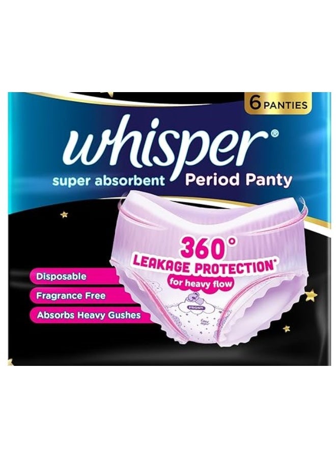 وسبير Whisper Super Absorbent Period Panty, 6 M-L Pants, 360 Degree Leakage Protection for Heavy Flow, Panty like Fit for Full back Coverage, Absorbs Heavy Gushes, Silky Soft, Comfortable Feel, Women - Image 1