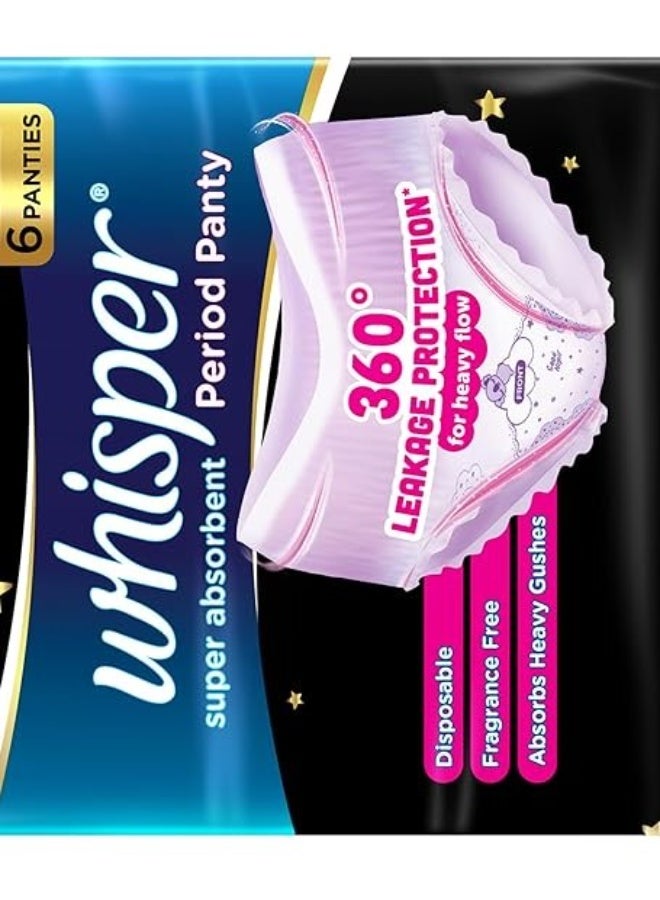 وسبير Whisper Super Absorbent Period Panty, 6 M-L Pants, 360 Degree Leakage Protection for Heavy Flow, Panty like Fit for Full back Coverage, Absorbs Heavy Gushes, Silky Soft, Comfortable Feel, Women - Image 3