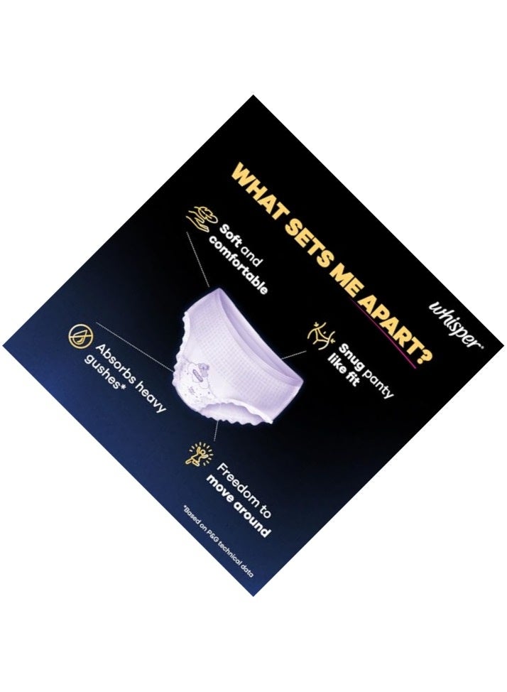 وسبير Whisper Super Absorbent Period Panty, 6 M-L Pants, 360 Degree Leakage Protection for Heavy Flow, Panty like Fit for Full back Coverage, Absorbs Heavy Gushes, Silky Soft, Comfortable Feel, Women - Image 4