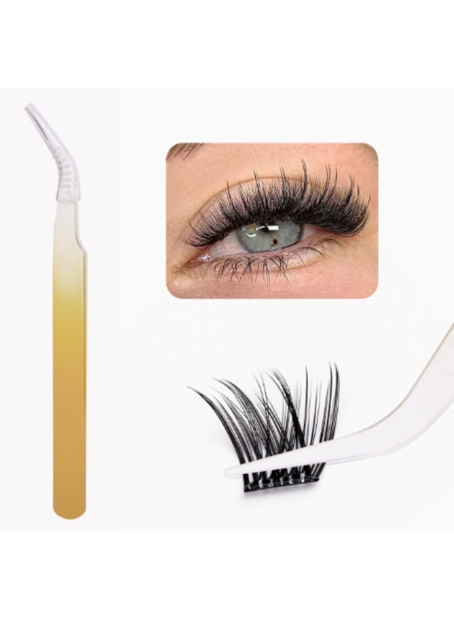 100 PCS Self-Adhesive Eyelashes Clusters Kit – D Curl, Pre-Glued – DIY False Eyelashes with Tweezers for Beginners – Press-On Glueless Lash Extension Kit – 10-16mm – No Glue, No Remover, No Residue - Image 2