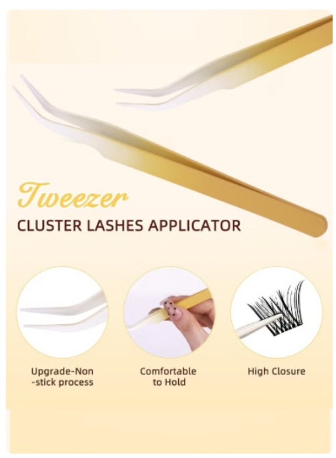 100 PCS Self-Adhesive Eyelashes Clusters Kit – D Curl, Pre-Glued – DIY False Eyelashes with Tweezers for Beginners – Press-On Glueless Lash Extension Kit – 10-16mm – No Glue, No Remover, No Residue - Image 4
