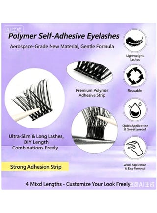 100 PCS Self-Adhesive Eyelashes Clusters Kit – D Curl, Pre-Glued – DIY False Eyelashes with Tweezers for Beginners – Press-On Glueless Lash Extension Kit – 10-16mm – No Glue, No Remover, No Residue - view 5