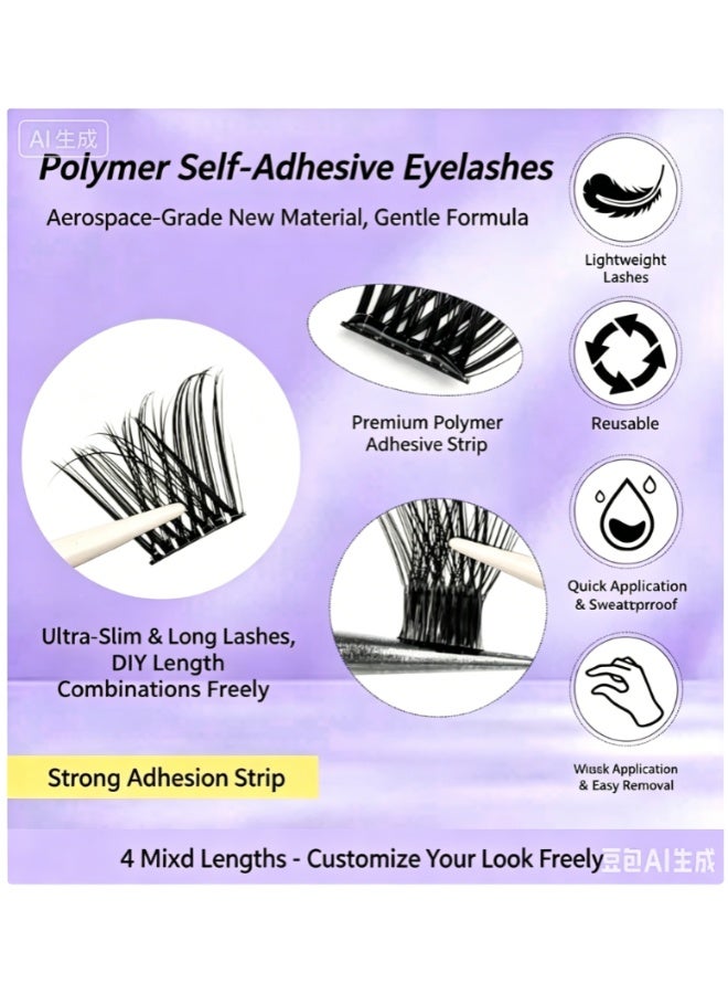 100 PCS Self-Adhesive Eyelashes Clusters Kit – D Curl, Pre-Glued – DIY False Eyelashes with Tweezers for Beginners – Press-On Glueless Lash Extension Kit – 10-16mm – No Glue, No Remover, No Residue - Image 5