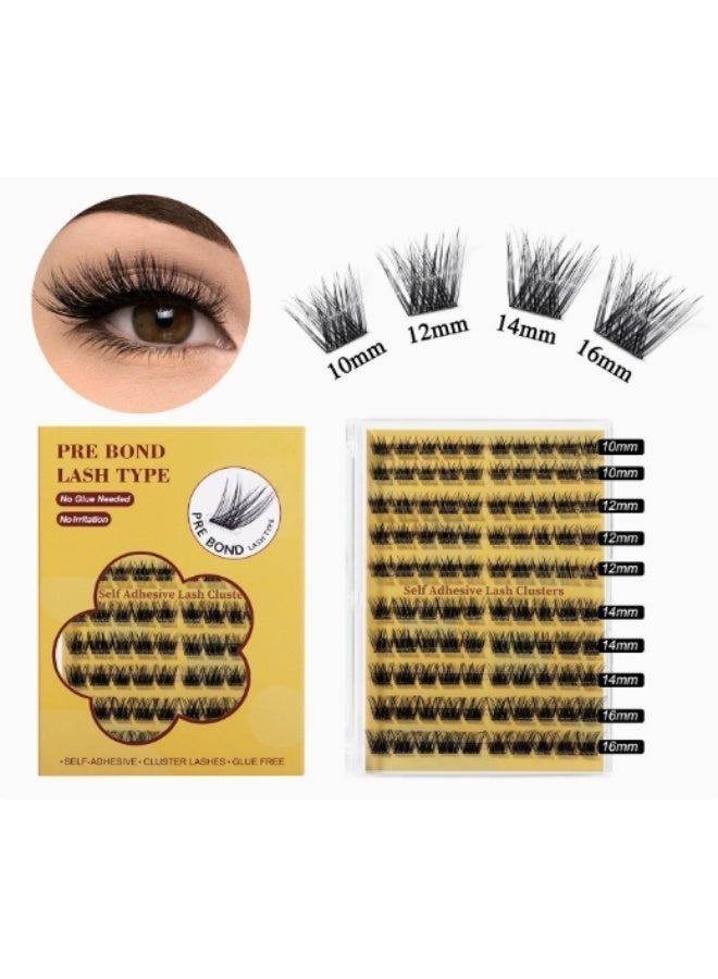 100 PCS Self-Adhesive Eyelashes Clusters Kit – D Curl, Pre-Glued – DIY False Eyelashes with Tweezers for Beginners – Press-On Glueless Lash Extension Kit – 10-16mm – No Glue, No Remover, No Residue - Image 2