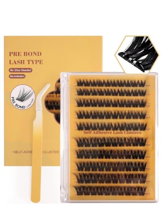 100 PCS Self-Adhesive Eyelashes Clusters Kit – D Curl, Pre-Glued – DIY False Eyelashes with Tweezers for Beginners – Press-On Glueless Lash Extension Kit – 10-16mm – No Glue, No Remover, No Residue - Image 1