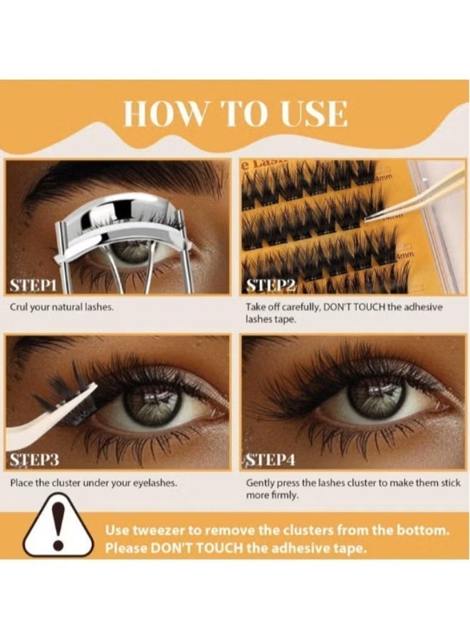 100 PCS Self-Adhesive Eyelashes Clusters Kit – D Curl, Pre-Glued – DIY False Eyelashes with Tweezers for Beginners – Press-On Glueless Lash Extension Kit – 10-16mm – No Glue, No Remover, No Residue - Image 5