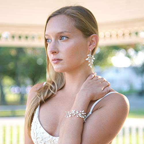 Mariell Bridal and Wedding Silver Handmade Dangle Earrings with Crystal Gems and Petite Freshwater Pearls - Image 5