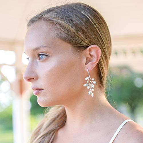 Mariell Bridal and Wedding Silver Handmade Dangle Earrings with Crystal Gems and Petite Freshwater Pearls - Image 2