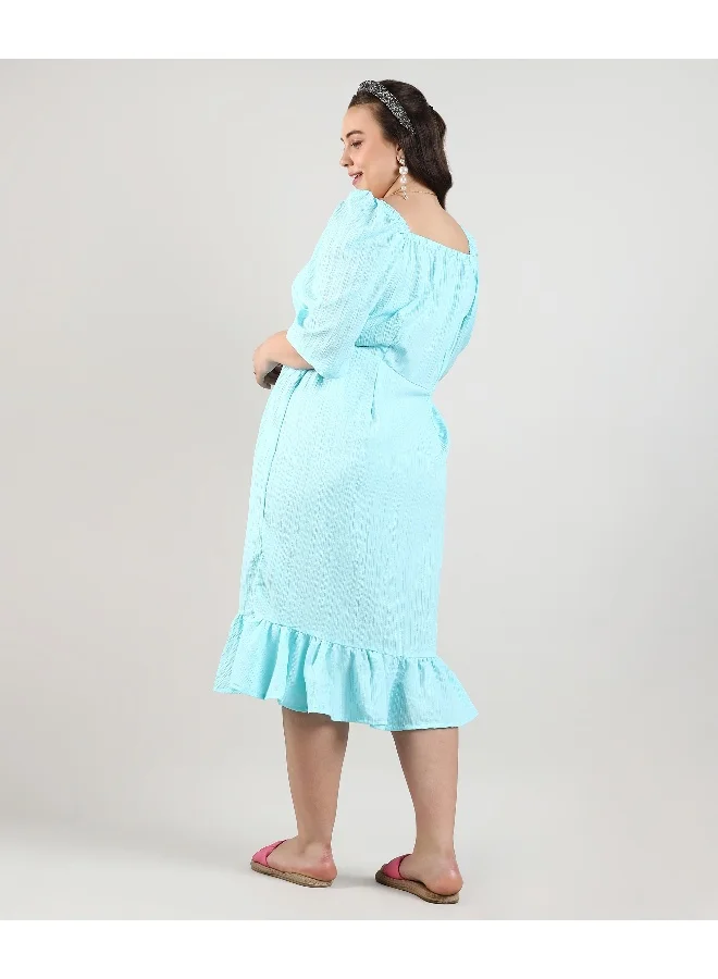 انستافاب بلس فستان نسائي ذو حافة مكشكشة باللون الأزرق السماوي