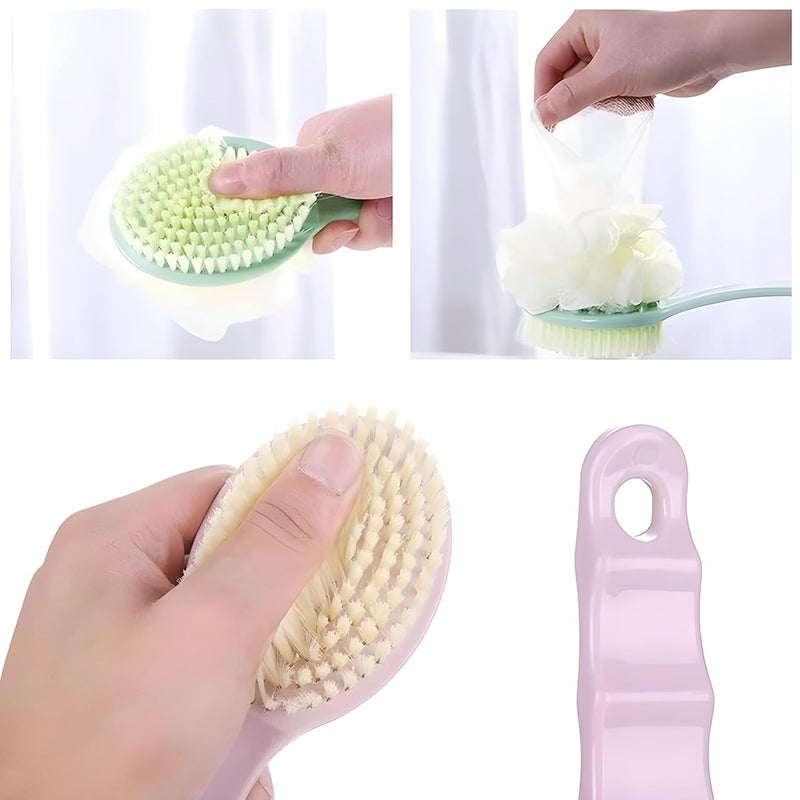 ARUP 2 in 1 loofah with Handle Back Scrubber Bath Brush with Soft Comfortable Bristles and Loofah with Long Handle - Double Sided Bath Brush Scrubber (Multi Colors) - Image 2