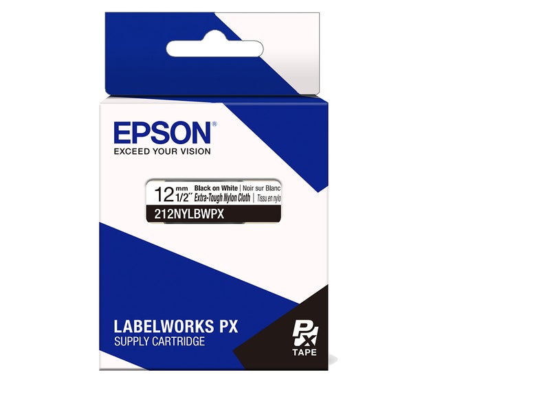 LABELWORKS Epson LABELWORKS 212NYLBWPX Genuine Nylon Tape Cartridge - Black on White Industrial Label Maker Tape - 1/2" (12MM) Wide, 19' - Image 2