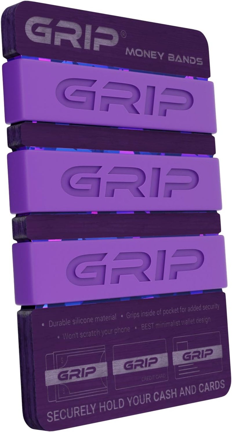 Grip Money Bands (Pack of 3) - PURPLE - Premium Silicone Band for Cash & Cards - Slim & Durable Design - Image 2