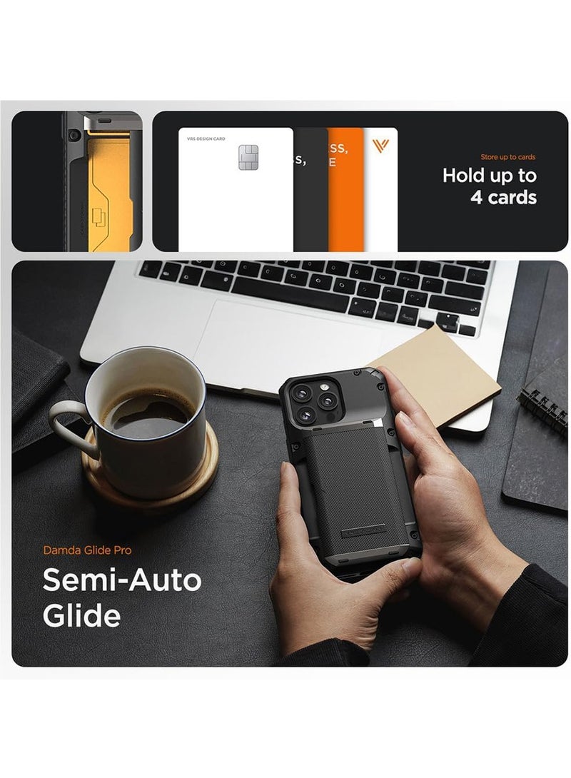 VRS Design Damda Glide Pro iPhone 15 Case Cover Wallet with Semi Automatic Credit Card Holder Slot [4 Cards] - Black Groove - Image 2