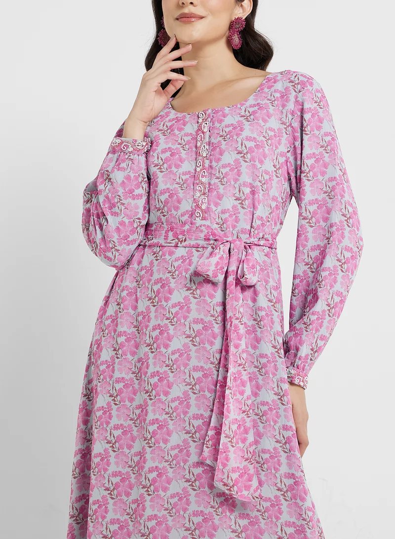 KASHKHA Floral Print Dress with Front Hook and Buttons (VG2209A)