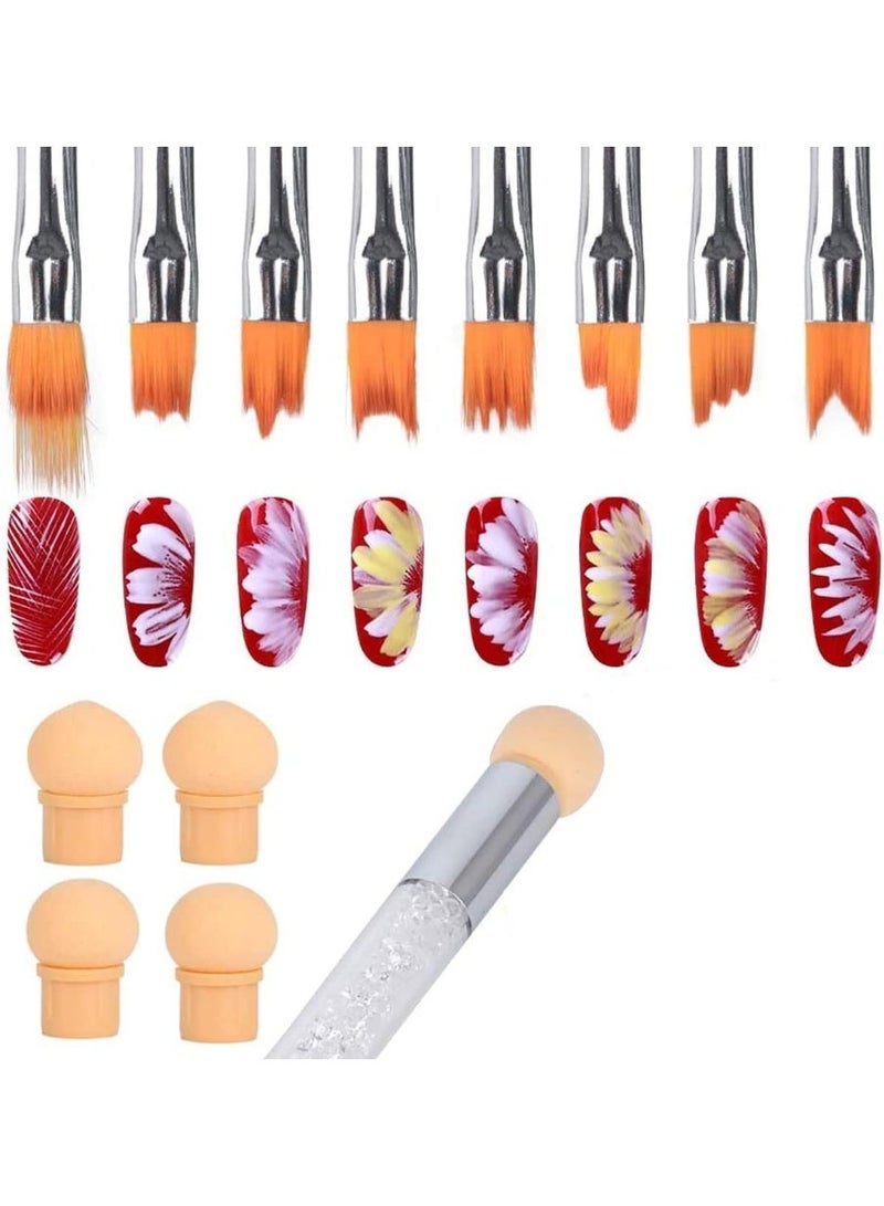 ChicAbode 13 Pcs Set Nail Brushes, Nail Art Brush Pens, Gradient Acrylic Brush Set, Double Ended Sponge Nail Art Pens, UV Gel Flower Drawing Pen, Nail Art Polishing Pen Tool - Image 1