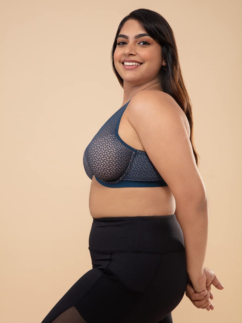 NYKD Everyday Textured Lace Support Bra for Women Daily Use Non-Padded, Wired, Full Coverage Bra, NYB140, Dark Blue, 40E, 1N - Image 3