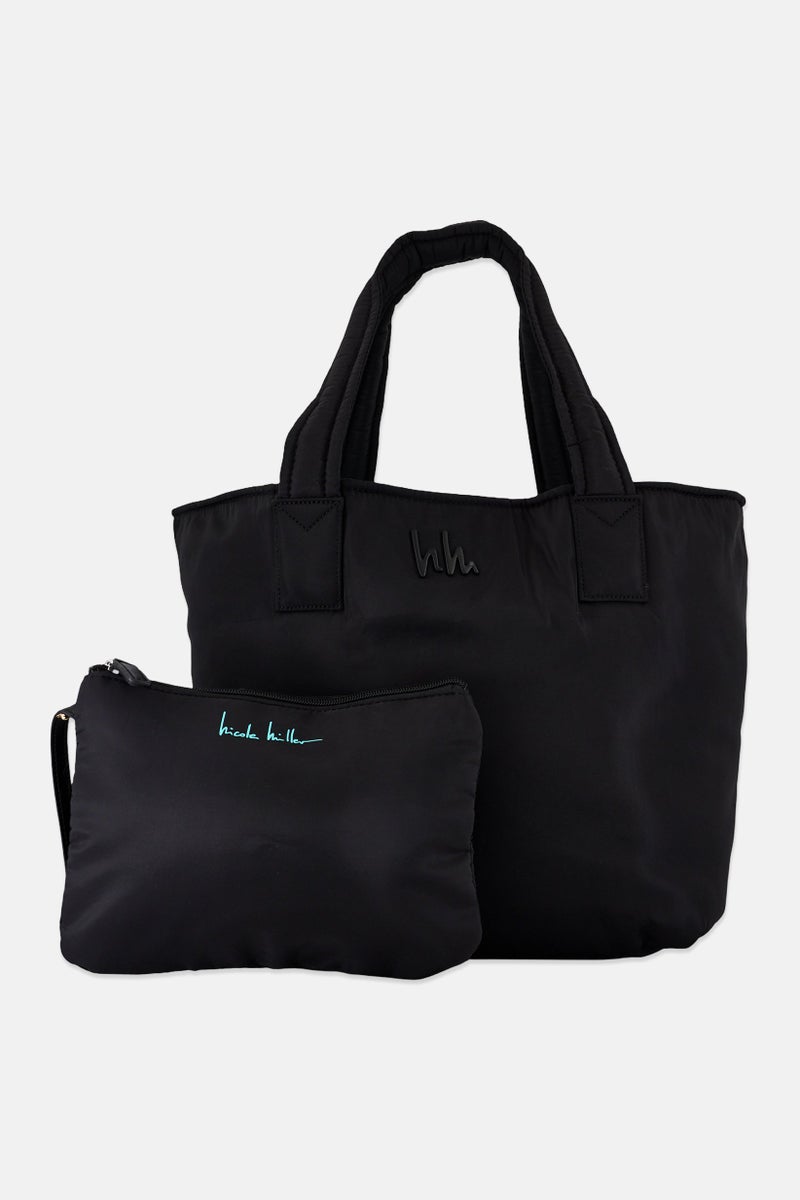 Nicole Miller Women Brand Logo Tote Bag With Wallet, Black - Image 1