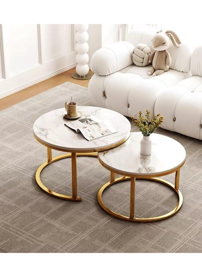 DubaiGallery Coffee Table Set of 2 Stackable MDF Top Side Table Round Set Table Combination Small Set Table Set Industrial Style Side Table Round for Living Room, Balcony - Image 2