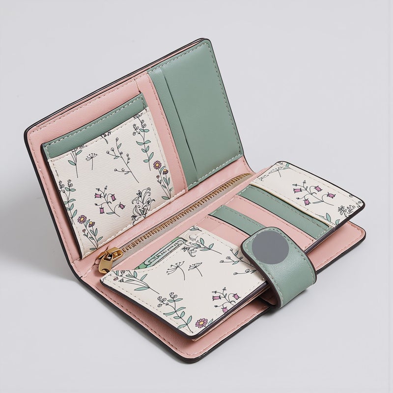 Cute Floral Mini Wallet For Teen Girls Student ID Card Holder Light Blue - Image 5