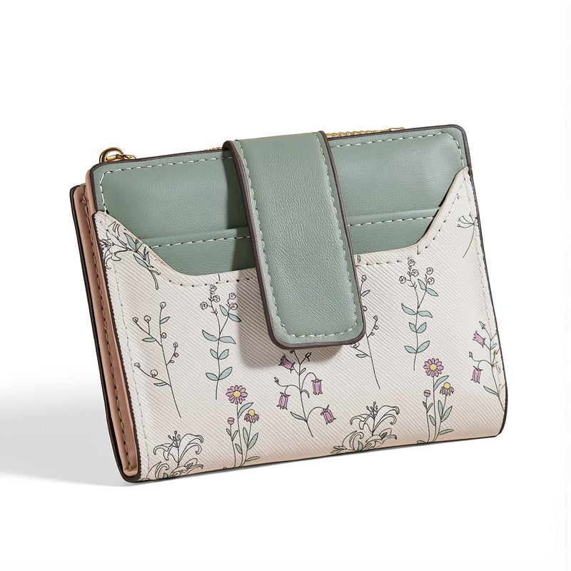 Cute Floral Mini Wallet For Teen Girls Student ID Card Holder Light Blue - Image 1
